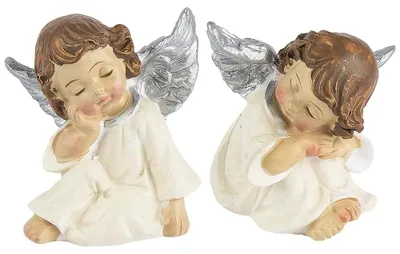Produktbild von Engel Figur Dekofigur Weihnachtsdekoration - 4,5 x 3,5 x 3 cm - Polyresin - 2 Stück - Weihnachten