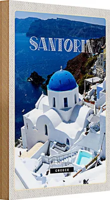 Produktbild von Holzschild Reise 20x30cm Santorini Greece Gebäude weiß blau