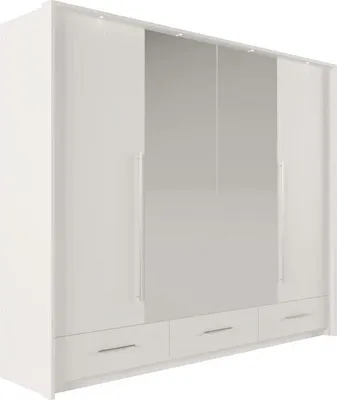 Produktbild von Kleiderschrank Toledo mit Spiegel 255 cm, Garderobeschrank Schlafzimmer; Wohnzimmerschrank; Korpus Schrank Farbe: Weiss; Farbe der Schrankfront: Weiss