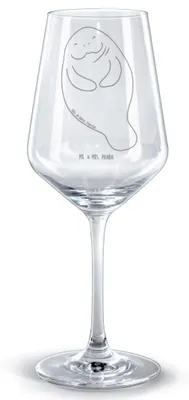 Produktbild von Mr. & Mrs. Panda Kelch Seekuh Happy - Transparent - Geschenk, Weinglas, Rotwein, glas für, Freundin, graviert, Zufrieden, Urlaub, Rotweinglas mit Gravur, Respekt, Seekühe