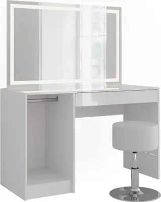Produktbild von Schminktisch Vicco Sherry Weiß/Weiß Hochglanz 119.8 cm mit LED-Beleuchtung und Hocker, Model 57589