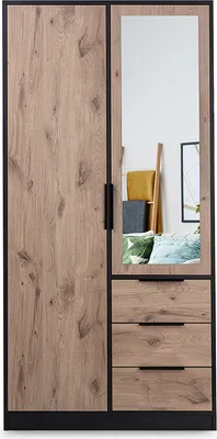 Produktbild von Drehtürenschrank Korfu D2, 2 Türen Kleiderschrank mit 1 Spiegel, Moderne Garderobe, Schrank Größe: 100 x 200 x 57,5 cm