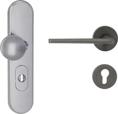 Produktbild von Griffwerk TITANO Kombi SB_882 ES1 (S2) -Edelstahl matt Kombi-Schutzbeschlag -Knopf/Drücker -mit Griff REMOTE -KGR -rund -L -ZA, 72mm -TS 38-50