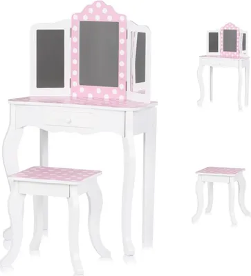 Produktbild von Chipolino Kinder Schminktisch Frisiertisch aus Holz Hocker Spiegel Schublade weiß
