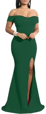 Produktbild von YMDUCH Damenkleid, schulterfrei, hochgeteilt, lang, formell, Partykleid, Abendkl