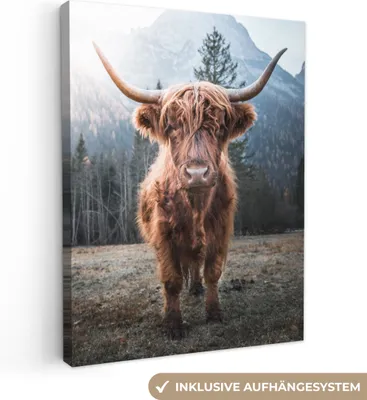 Obrázek produktu pro OneMillionCanvasses® - Plátno - Skotský horal - Kráva - Zvířata - Hora - Příroda, nástěnná malba, nástěnné dekorace obrázky do obývacího pokoje, 90x120cm