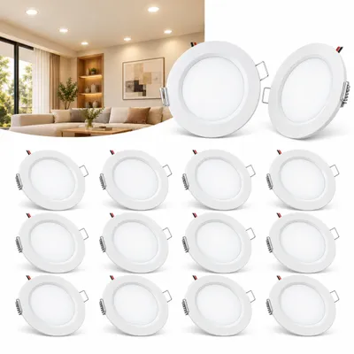 Productafbeelding van 12V LED inbouwspots, zilver, warm wit, voor campers en caravans - extra plat (15mm), aluminium, set van 12, 3W, dimbaar, geschikt voor campers, caravans, boten en jachten (gatmaat 60mm)
