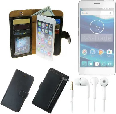 Produktbild von TOP SET Handy Hülle Schutz Hülle kompatibel mit Qilive Q5.5  schwarz aus Kunstleder + Kopfhörer Smartphone Tasche vollwertige Geldbörse