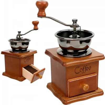 Kaffeemühle, manuell, Holz, Retro, 9,6 x 9,6 x 18,6 cm