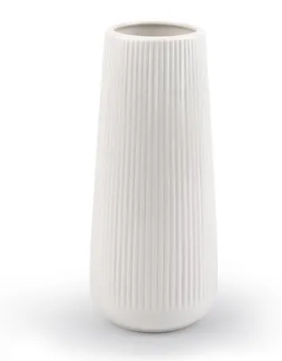 Image de Vase céramique fleurs - Blanc - Moderne - Cannelé - Pour table, salon ou bureau