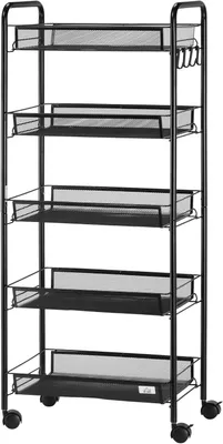 Productafbeelding van Keuken Trolley - Dienblad Wagen - Orde Scheppen - Verwijderbare Manden - 45 x 26.5 x 106 cm - Zwart