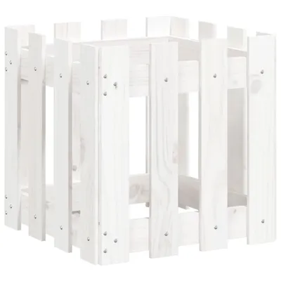 Produktbild von vidaXL Pflanzkübel Lattenzaun-Design Weiß 40x40x40cm Massivholz Kiefer