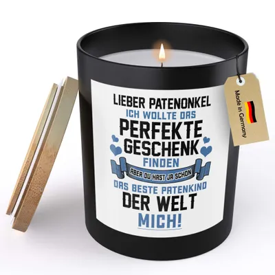 Produktbild von 22Feels Patenonkel Geschenk Spruchkerze "Ich Wollte Das Perfekte" Männer Geburtstag Sojawachs Kerze im Glas Taufpate Weihnachten Handgemacht mit Spruch Duft Deko Vegan Nachhaltig - ZITRUS