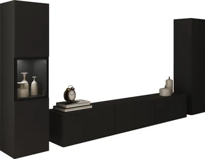 Produktbild von MIRJAN24 Wohnwand Berlin III, Stilvoll Wohnzimmer-Set, TV-Schrank, Modern Mediawand (Schwarzer Graphit, mit Beleuchtung)