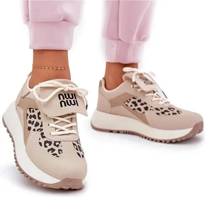Produktbild von Sportliche Schuhe Sneakers Damen Auf Plattform Leopard Beige Pumbes 37
