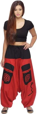 Produktbild von Haremshose Pumphose Aladinhose Pluderhose Yoga Goa Sarouel Baggy Aladin Freizeithose Simandra Damen, rot L/XL