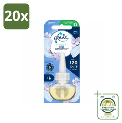 Obrázek produktu pro 20 kusů náplně do elektrického osvěžovače vzduchu Glade – vůně Pure Clean Linen – balení