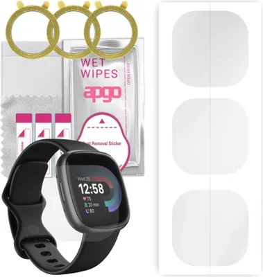 Produktbild von apgo 3 Stück Schutzfolie, klar, kompatibel mit Fitbit Versa 4 Smartwatch, Hydrogel Displayschutzfolie mit Positionierhilfe, Displayfolie, robust und kratzfest