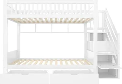 Produktbild von Etagenbett Ohne Matratze Kinderbett Mit Schublade Regal Kleiderschrank Staufach 90x200 cm Weiss Jugendbett Hochbett