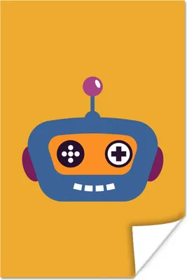 Produktbild von MuchoWow® Poster Roboter mit einem lustigen grauen Gesicht vor einem orangefarbenen Hintergrund 60x90 cm - Wanddekoration