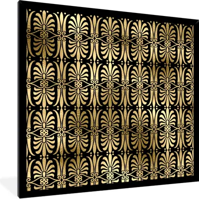 Produktbild von MuchoWow® Gerahmtes Poster Muster - Art Deco - Gold 40x40 cm - Poster mit Schwarzem Bilderrahmen Wandposter Rahmen Foto Bilder - Mit Rahmen - Wanddekoration Schlafzimmer
