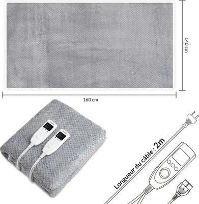 Image de MONZANA® Couverture chauffante 160x140cm 2 places 2x60W 5 niveaux de chauffage polaire corail minuteur surmatelas chauffant électrique lavable