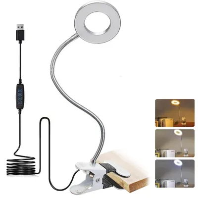 Produktbild von LED Schreibtischlampe Dimmbar mit Klemme USB 3 Lichtmodi Silber