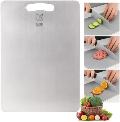 Immagine prodotto di Tagliere in titanio, a doppio lato, con maniglia, dimensioni 30x20x0,25 cm, adatto per l'uso in cucina e all'esterno