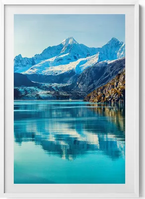 Produktbild von Schöne Landschaft eines Bergsees– Wandbild mit Rahmen – Gerahmtes Bild  – Wanddekoration – 70x100 cm –  Weiß Rahmen