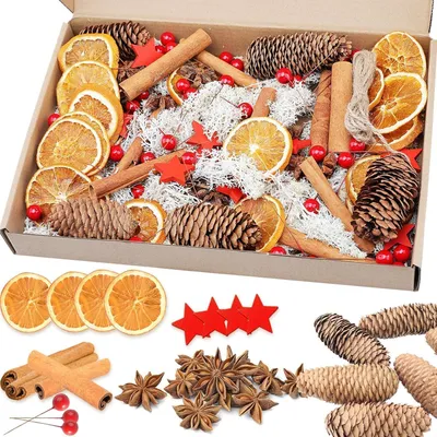 Image de YUNSTK Couronne de Noël Set de décoration 107 pièces Cônes de sapin Bâtons de cannelle Tranches d'orangeadioButton Anis étoilé Ficelle de jute Mousse