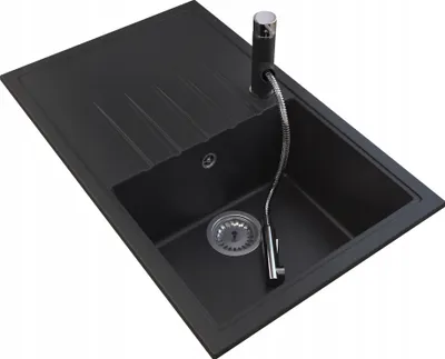 Produktbild von Granitan | Granitspüle ERIS - Schwarz - Große Kammer - Hochwertiges Küchenzubehör - Platzsparend