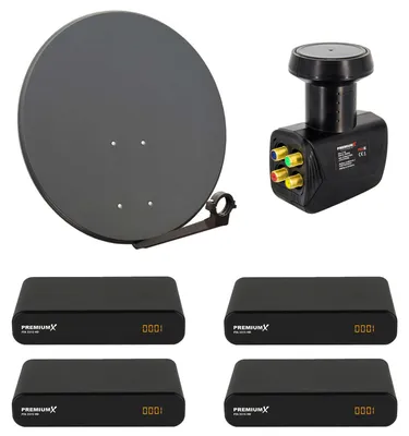 Produktbild von PremiumX 4 Teilnehmer SAT Anlage 80cm Antenne Quad LNB 4x TV HD Receiver