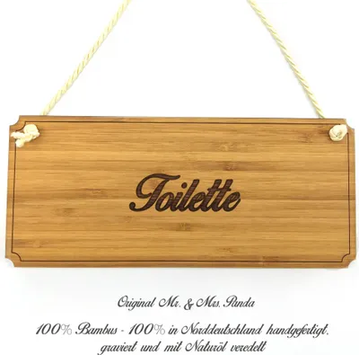 Produktbild von Mr. & Mrs. Panda Schild Toilette - Geschenk, Türschild Holz, Geschenkidee, Wegweiser, Hinweisschild, Landhaus, Shabby, Graviert, Firmenschild