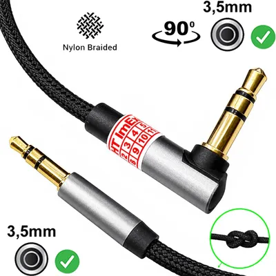 Produktbild von 1m Nylon 2 x 3,5mm Klinke AUX Audio Adapter Winkel Kabel für Handy Tablet HiFi