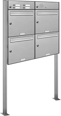 Produktbild von 4er V2A Edelstahl Briefkasten Standanlage Freistehend mit Klingel