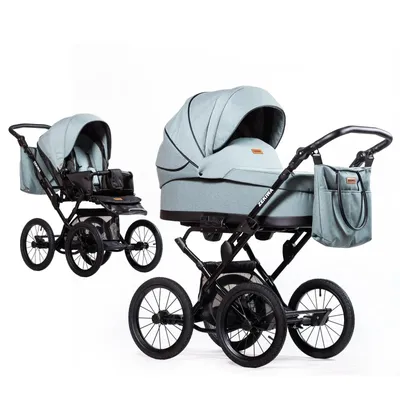 Produktbild von ZEKIWA 2 in 1 Kombikinderwagen mit weicher Federung, 82 cm Liegefläche - sehr einfaches Klappsystem + Sportwagenaufsatz + Wickeltasche - New Green