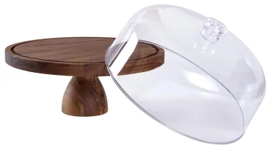 Holz-Tortenplatte mit Acrylkuppel, 30 cm, 2-in-1 Dessertdisplay