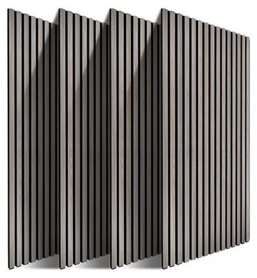 Produktbild von Relaxdays Akustikpaneele, 4er Set, 120 x 60 cm, Schalldämmung & Wandverkleidung, Eiche Furnier, Wandpaneele, dunkelgrau
