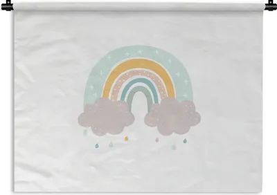 Produktbild von MuchoWow® Wandteppich Wandbehang Regenbogen - Wolken - Regen - Kinder - Pastell 120x90 cm Tapisserie Dekoration Wandtuch - Wohnen - Aufhänger für die Wand