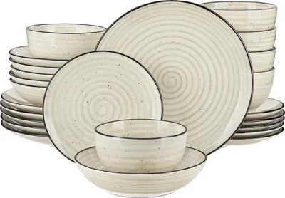 Produktbild von Beige Keramisches Geschirrset, 24 oder 48 Teile Optionen, Elegantes Spiraldesign, 24 Teile