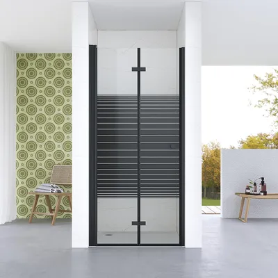 Produktbild von Nischentür 90x187cm Duschkabine Falttür 5mm ESG-Sicherheitsglas Schwarz Duschabtrennung mit Wandausgleich – links und rechts montierbar