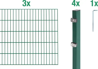 Produktbild von Alberts Doppelstabmatten Zaun, Höhe 80 cm, Länge 6 m, Zaun-Komplettset zum Einbetonieren, grün, Pfosten 60x40 mm