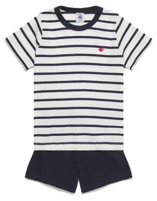 Produktbild von Petit Bateau Jungen Pyjacourt, Weiss Marshmallow / Blau Smoking, 2 Jahre