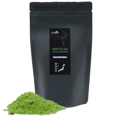 Produktbild von Ceremonial Grade Matcha – Reines handgemahlenes Matcha Pulver aus Japan – Original Japanischer Grüntee aus Erster Ernte 100g Beutel Traditionell