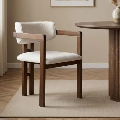 Produktbild von Skye Decor, Hochwertiger Stuhl mit Buchenrahmen, Polyesterbezug mit Chenille-Textur, leicht zu reinigen, 54 x 76 x 54 cm, weiß und dunkelwalnuss, modern und elegant.