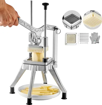 Immagine prodotto di SucceBuy Tritatutto commerciale per frutta e verdura, lama da 3/8 di pollice, robusta taglierina per alimenti e patatine fritte, taglia cipolle professionale per pomodori, peperoni, patate, funghi, acciaio inox, argento
