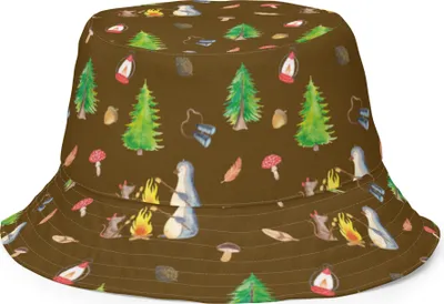 Produktbild von Mr. & Mrs. Panda Sonnenhut Pinguin Lagerfeuer Größe S/M - Braun - Geschenk, Maus, Stoffmütze, Liebe, Bucket Hat, Boonie, Arbeit, Anglerhut, Job, Feuer, Fischerhut