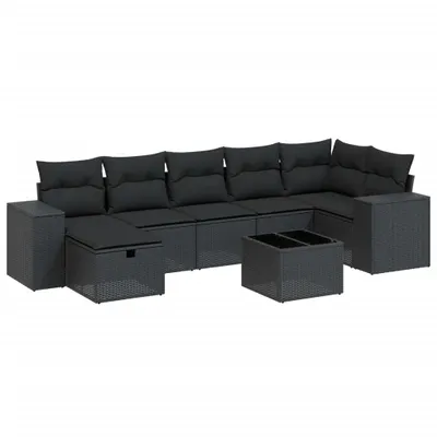 Produktbild von vidaXL 8-tlg. Garten-Sofagarnitur mit Kissen Schwarz Poly Rattan