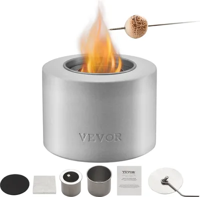 Produktbild von VEVOR krb, Φ127x108mm, stolový krb, dymostroj, na terasy a balkóny, s krytom hasiaceho prístroja, valec svetlosivý