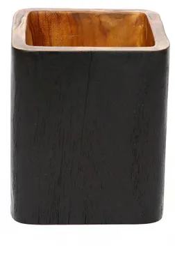 Image de Range-couverts bois de teck marron et noir 12x12x14cm